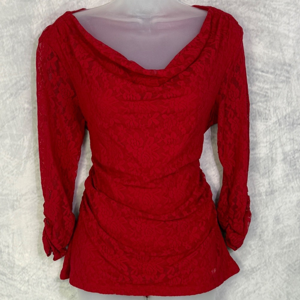 Y2k Lace Cowl Neck Top Womens Sz M Red Whimsigoth Vampy Going out Dark Romantic